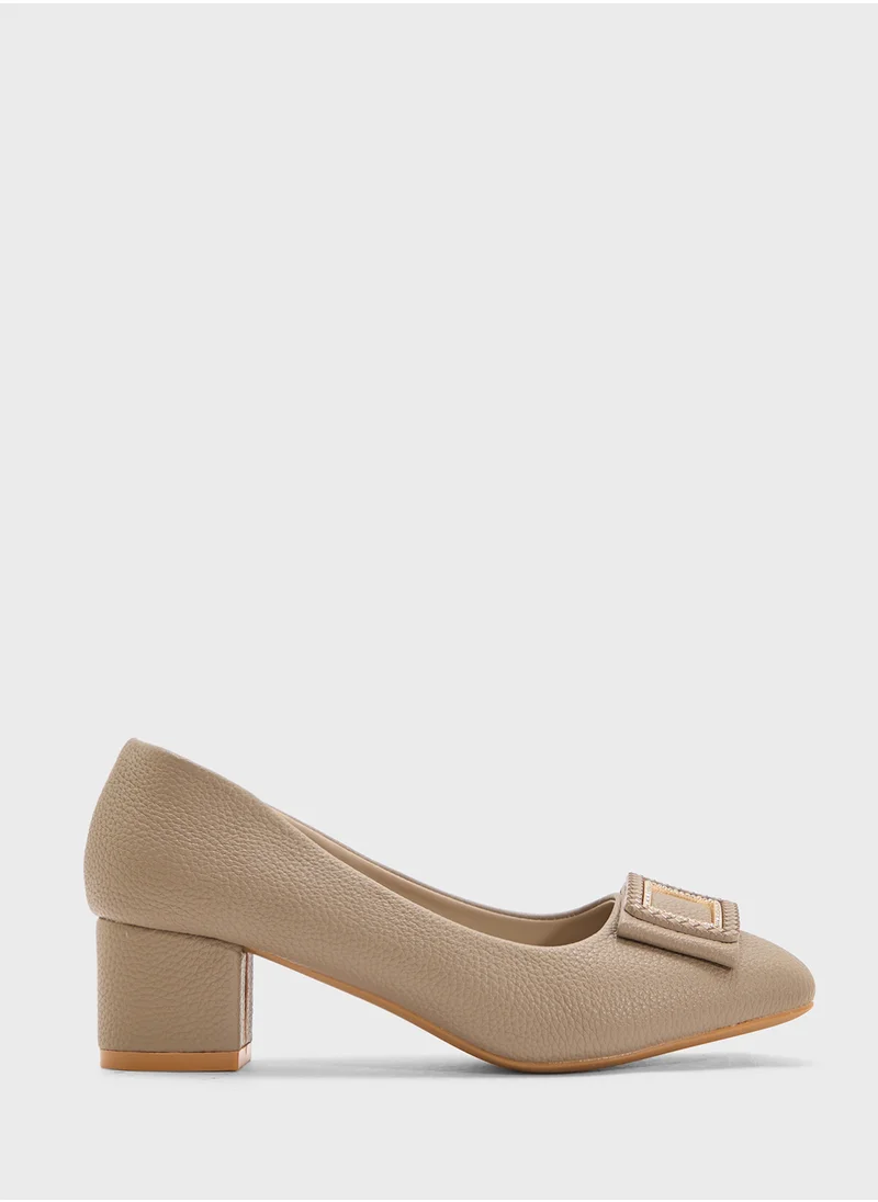Pink Step Low Block Heeled Pump