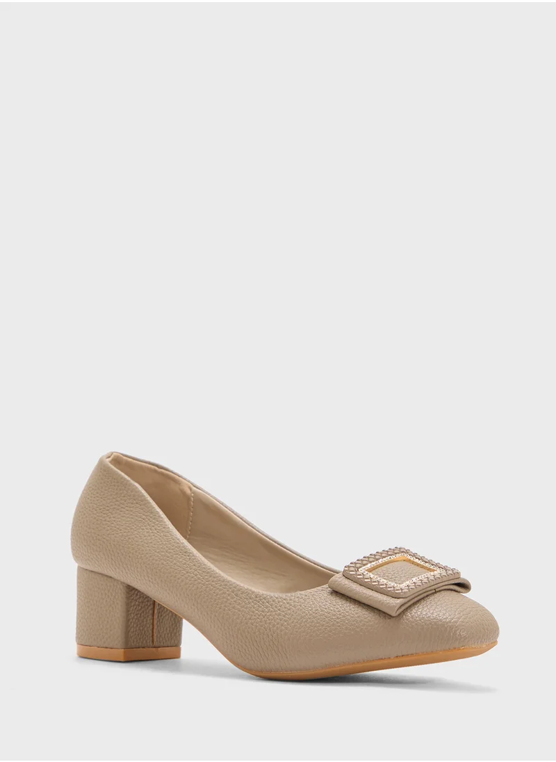 Pink Step Low Block Heeled Pump
