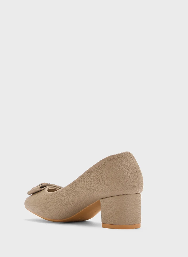 Pink Step Low Block Heeled Pump
