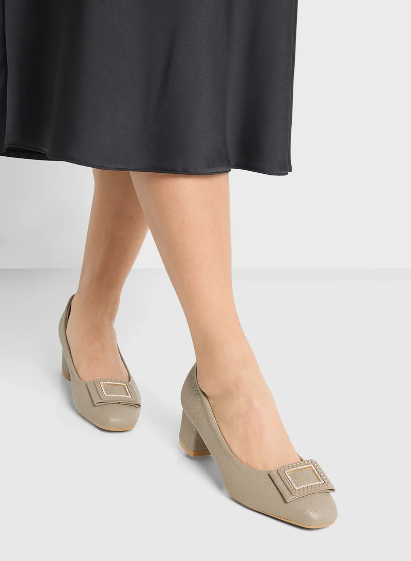 Pink Step Low Block Heeled Pump