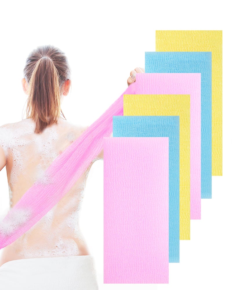 MoHern 6 PCS Exfoliating Washcloth, 35 Inch 3 Colors Nylon Bath Exfoliating Towel for Shower, Colorful Japanese Washcloth, Exfoliating Body Scrubber (Blue, Yellow, Pink) - Image 5