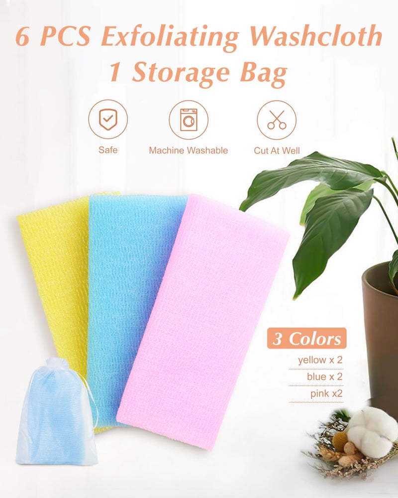 MoHern 6 PCS Exfoliating Washcloth, 35 Inch 3 Colors Nylon Bath Exfoliating Towel for Shower, Colorful Japanese Washcloth, Exfoliating Body Scrubber (Blue, Yellow, Pink) - Image 2