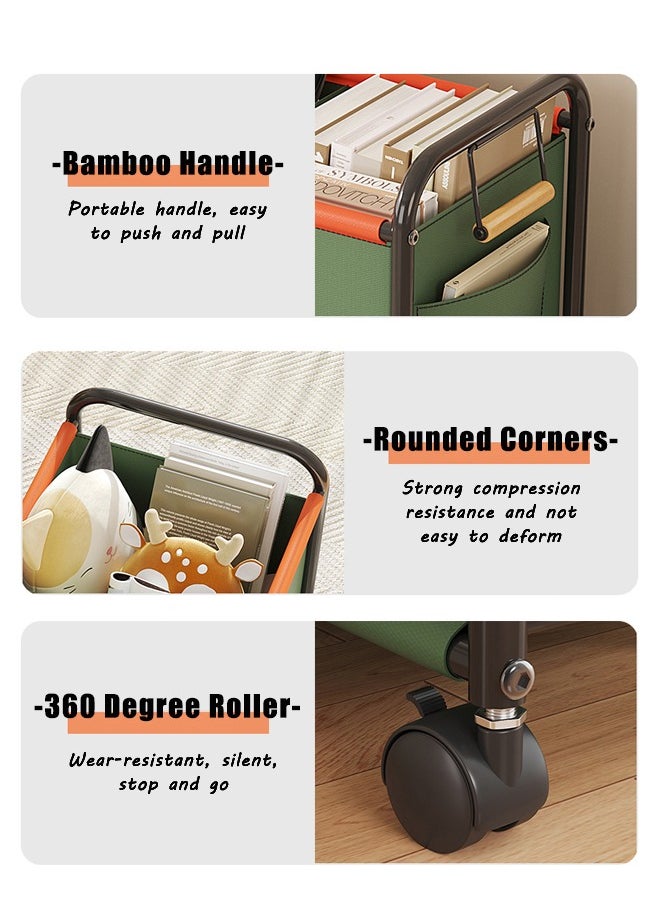 BLOOMING TIME - Toy Storage Car, Sundries Storage Trolley, With Side Pockets, With Universal Wheels, Can Be Moved At Will, Large Capacity, Space-Saving,-Green - Image 1
