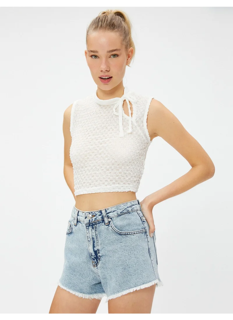 KOTON Crop Undershirt Window Detailed Tied Textured
