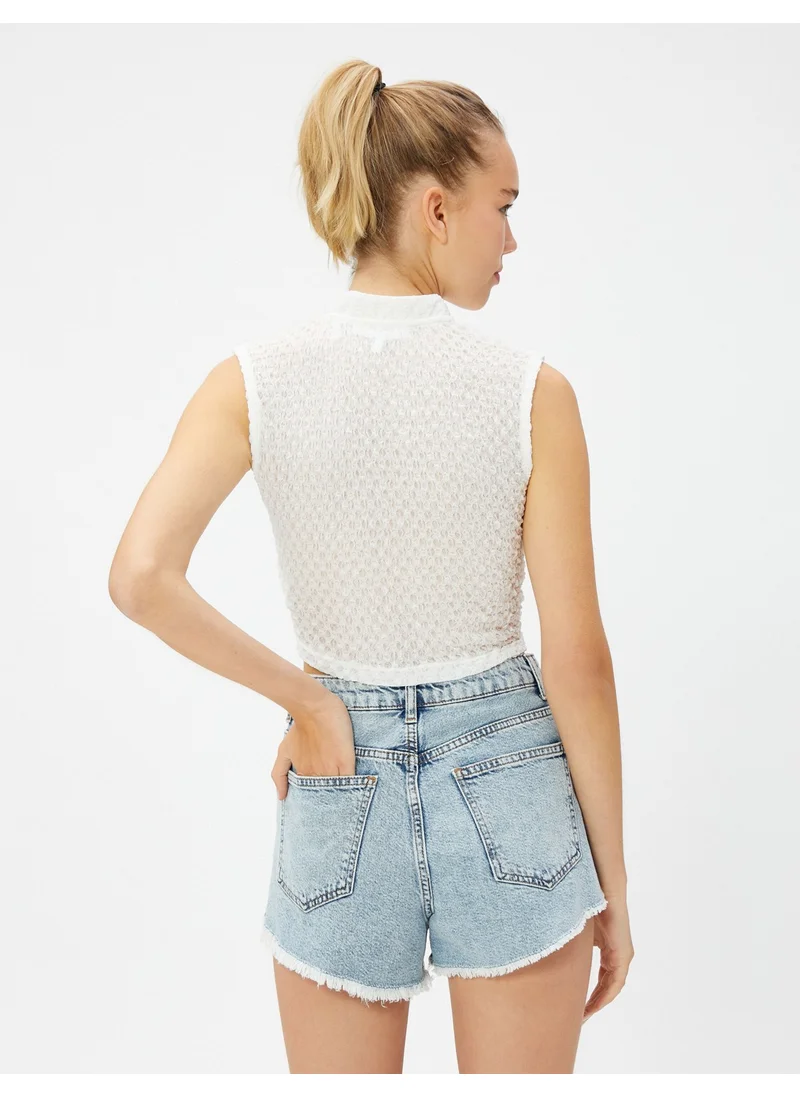 KOTON Crop Undershirt Window Detailed Tied Textured