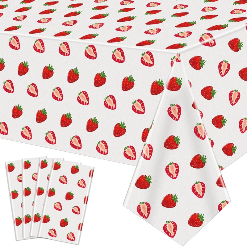 LKITMIUT 4 Pack Strawberry Party Tablecloth Strawberry Table Cloth Sweet One Birthday Table Cover Berry First Birthday Tablecloth Plastic Strawberry Theme Party Decor Summer Fruit Party Supplies 86 x 51 Inch - Image 2