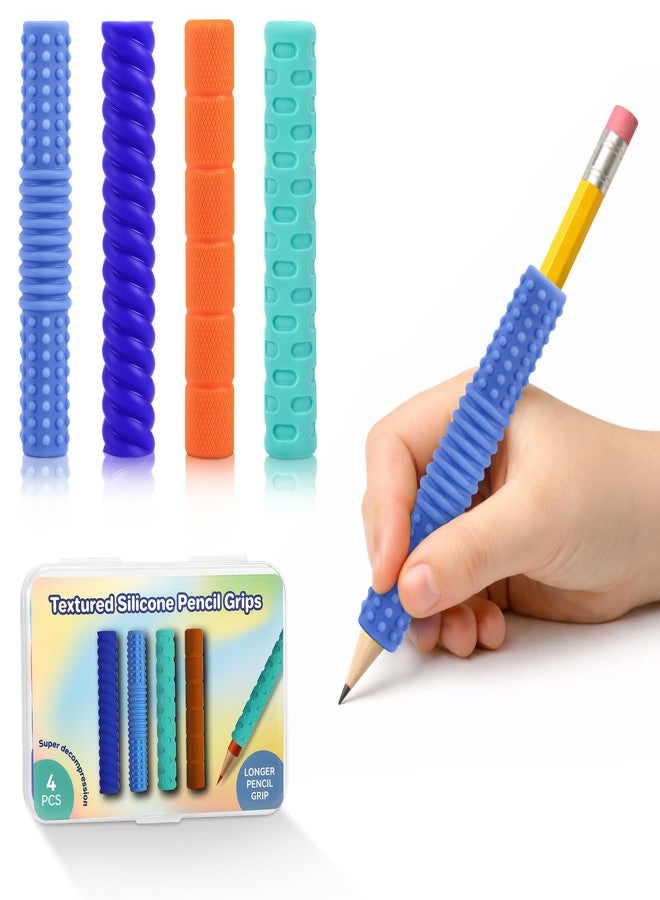 idooss Textured Silicone Pencil Grips, Sensory Pencil Fidget Sleeves for Kids, Teens, Adults with ADHD, Autism, Anxiety Relief, Writing Aid Tools ADHD Tools (4 Packs) - Image 1