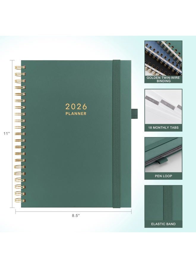 &And Per Se And Per Se 2026 Planner, A4 Size-Daily, Weekly & 18-Monthly Leather Hardcover Planner, Daily Schedule, Monthly Tabs, 100 GSM Thick Paper(Green) - Image 2