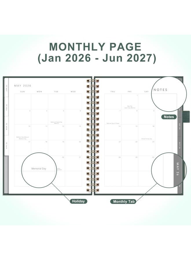 &And Per Se And Per Se 2026 Planner, A4 Size-Daily, Weekly & 18-Monthly Leather Hardcover Planner, Daily Schedule, Monthly Tabs, 100 GSM Thick Paper(Green) - Image 3