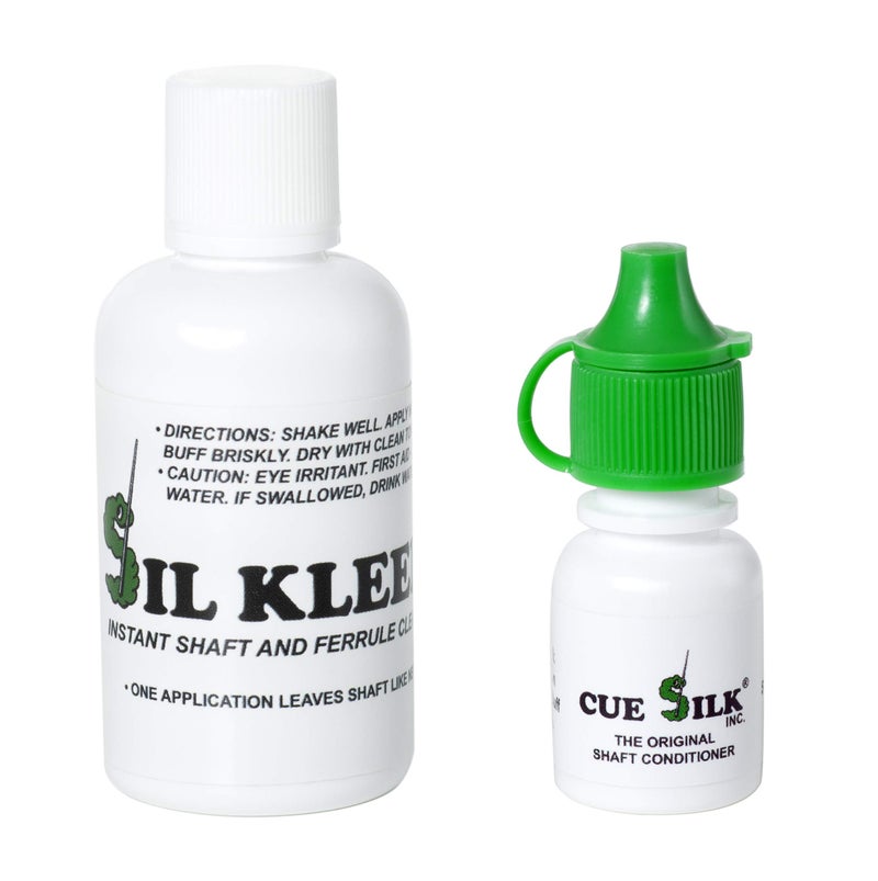 Cue Silk Bundle Of 2 Items: Sil Kleen Pool Cue Shaft And Ferrule Cleaner 1 Oz Bottle & Cue Silk Pool Cue Shaft Conditioner Oz Bottle - Image 1