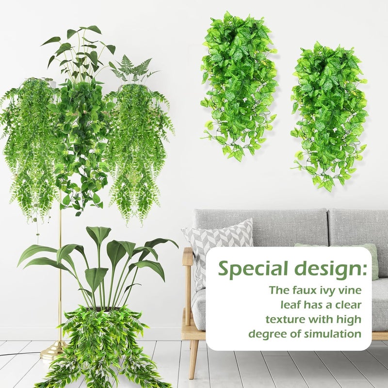 Hoteam 12 Pcs Artificial Hanging Plants 32 Inch Fake Ivy Vines with Fake Leaves Patio Artificial Plants Greenery for Living Room Indoor Outdoor Wall, No Basket (6 Style Mixed) - Image 3