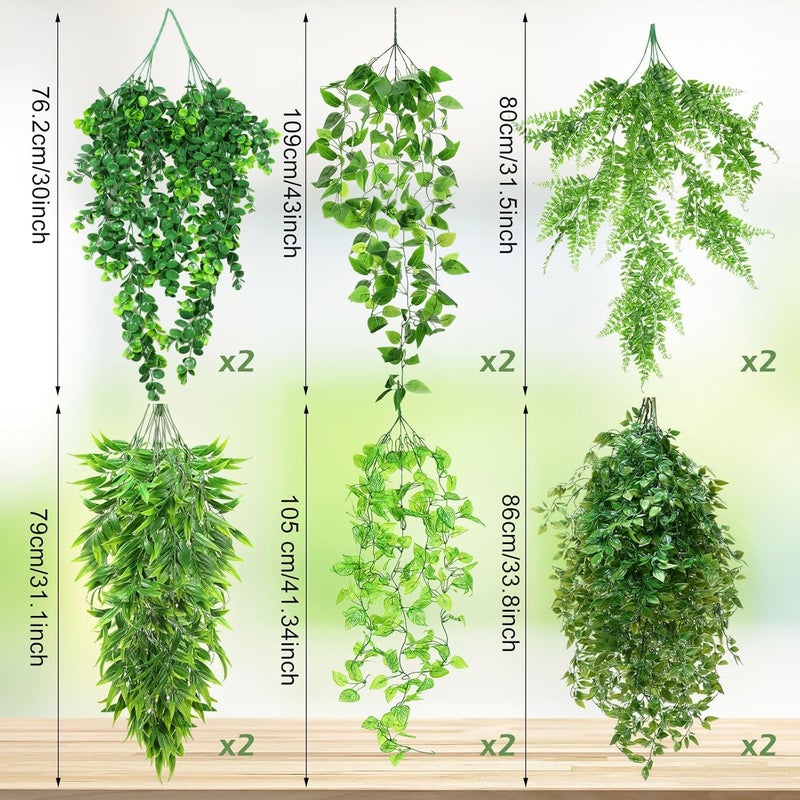 Hoteam 12 Pcs Artificial Hanging Plants 32 Inch Fake Ivy Vines with Fake Leaves Patio Artificial Plants Greenery for Living Room Indoor Outdoor Wall, No Basket (6 Style Mixed) - Image 2