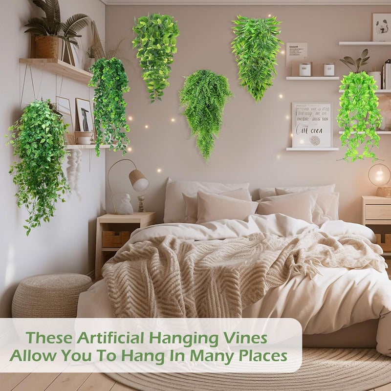 Hoteam 12 Pcs Artificial Hanging Plants 32 Inch Fake Ivy Vines with Fake Leaves Patio Artificial Plants Greenery for Living Room Indoor Outdoor Wall, No Basket (6 Style Mixed) - Image 4