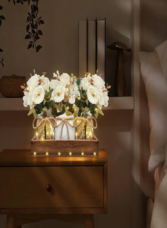 HOMECOR Mason Jar Centerpiece Table Decor for Dining Room - Table Decorations with Farmhouse Wood Tray and Remote Control LED Fairy Lights for Coffee Table Home Decor Living Room Wedding - Image 3