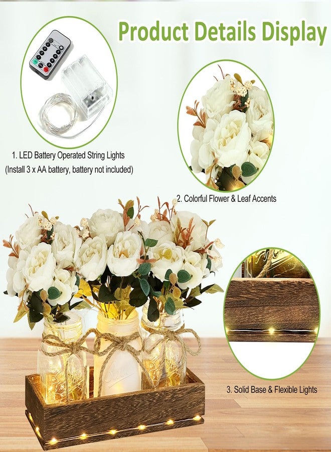HOMECOR Mason Jar Centerpiece Table Decor for Dining Room - Table Decorations with Farmhouse Wood Tray and Remote Control LED Fairy Lights for Coffee Table Home Decor Living Room Wedding - Image 4