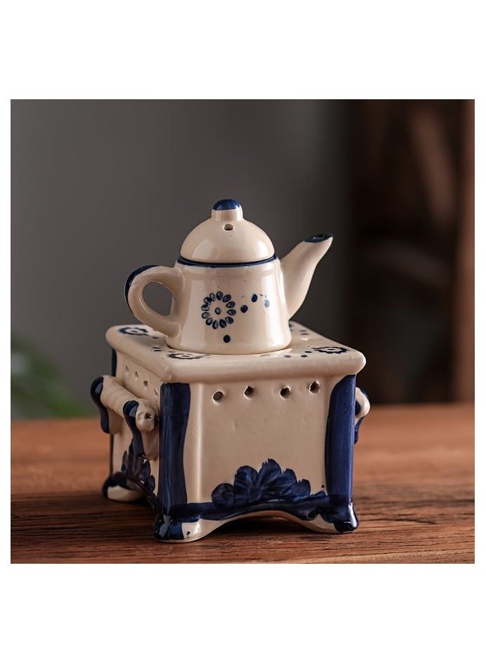 【Elegant Teapot Candle Holder】 Elegant Blue  White Ceramic Teapot Candle Holder | Aromatic Oil Heater with Floral Patterns, Home Decor for Holidays, Valentine’s Day, and Tea Lovers - Image 3