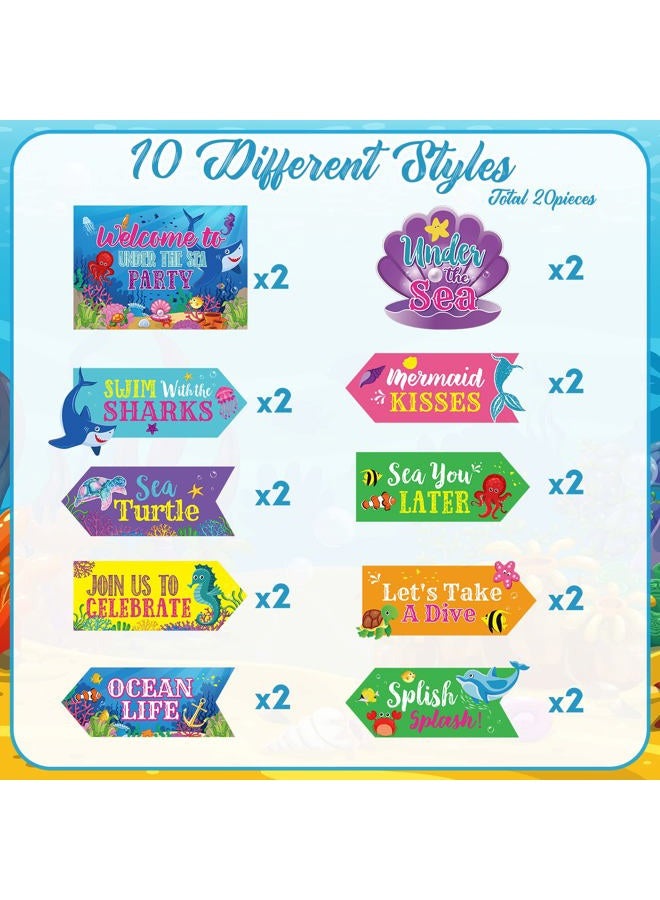 Spakon 20 Pieces Under The Sea Party Decorations Ocean Sea Animal Party signs Ocean Themed Birthday Party decor Baby shower Beach Party Supplies for Boys Girls Kids - Image 4