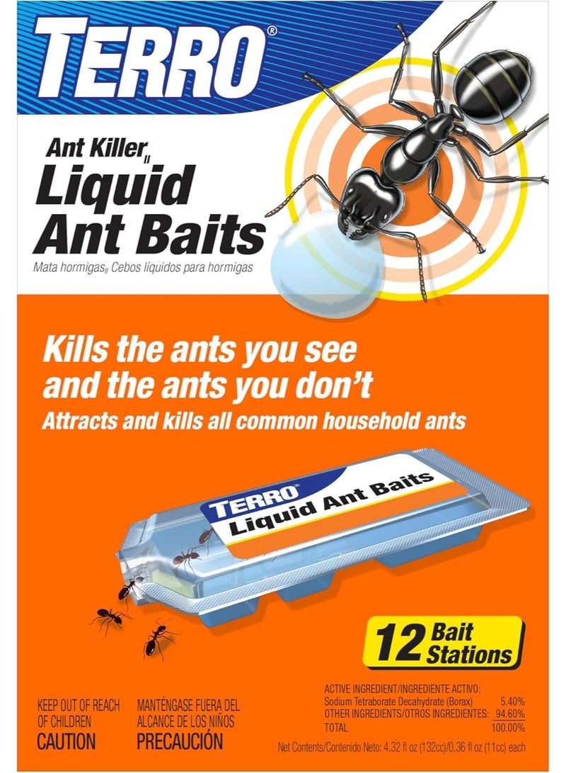 Terro محطات طُعْم قاتل النمل T300B - طُعْم سائل للقضاء على النمل - نظام الطُعْم - 12 محطة للتحكم الفعال في النمل داخل المنزل - Image 1