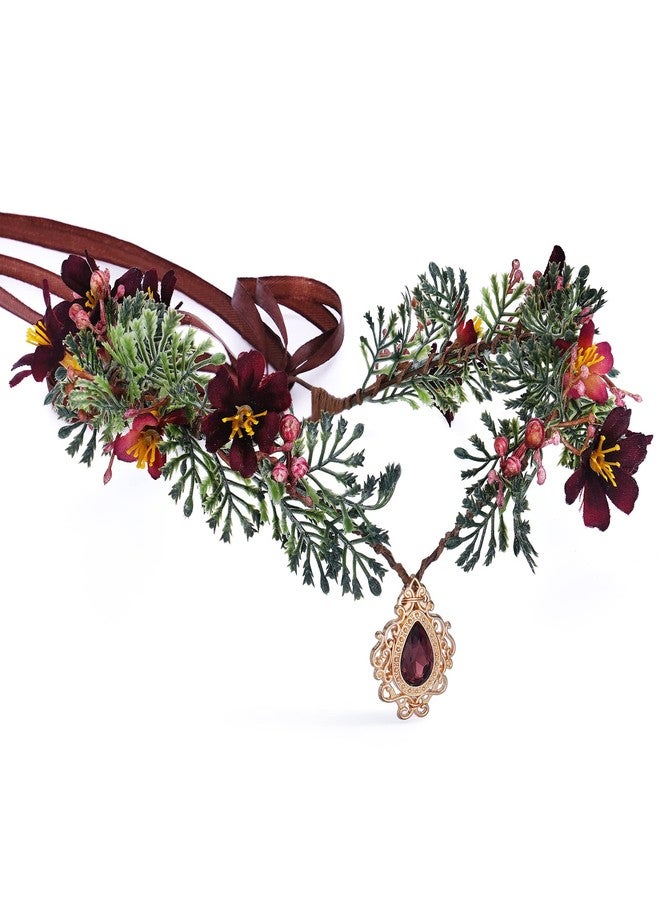 MOSTORY Handmade Elf Flower Crown - Woodland Fairy Headpiece Forest Floral Circlet Elven Wreath for Women Girls Cosplay Halloween Renaissance Christmas Party Photo Shoot - Image 1
