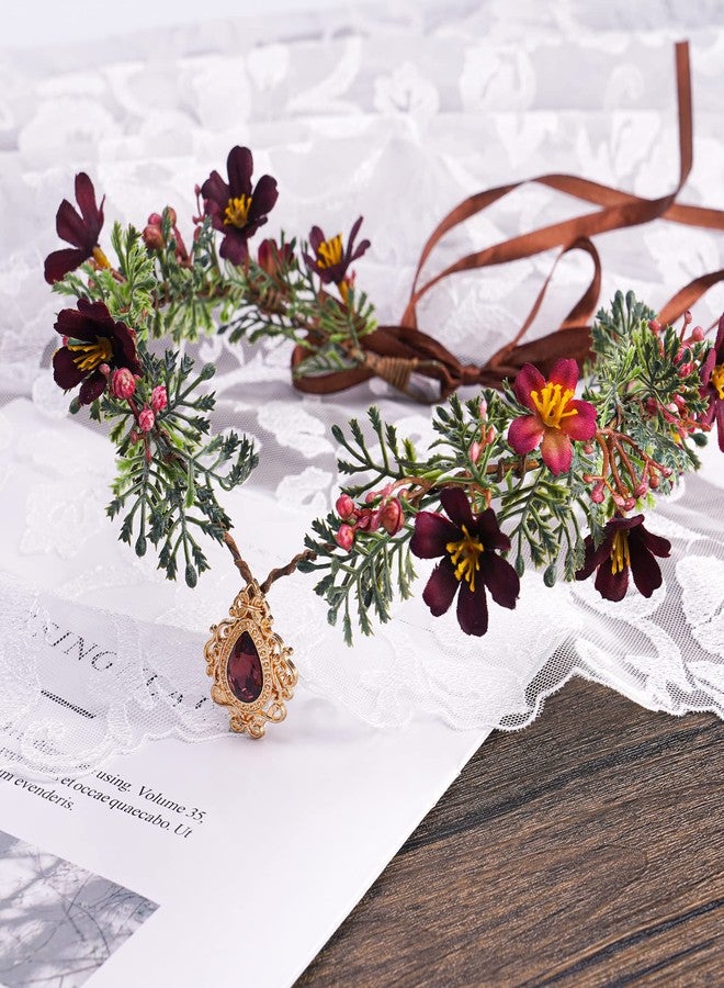 MOSTORY Handmade Elf Flower Crown - Woodland Fairy Headpiece Forest Floral Circlet Elven Wreath for Women Girls Cosplay Halloween Renaissance Christmas Party Photo Shoot - Image 4