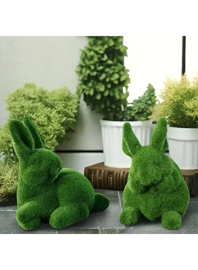 Resin Flocked Rabbit Set 3Pcs Realistic Lying Sitting Positions Garden Decor - Image 4