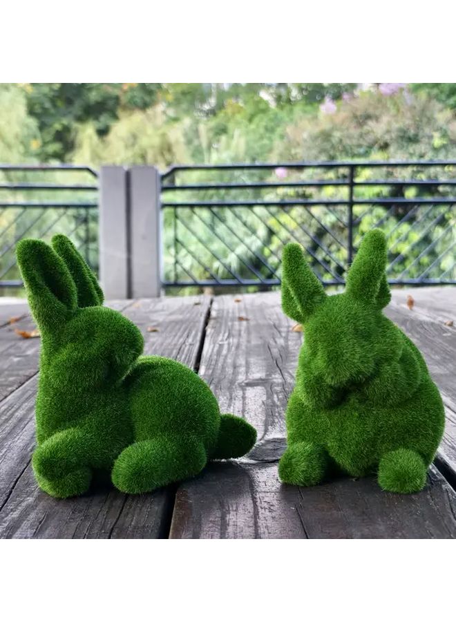 Resin Flocked Rabbit Set 3Pcs Realistic Lying Sitting Positions Garden Decor - Image 1
