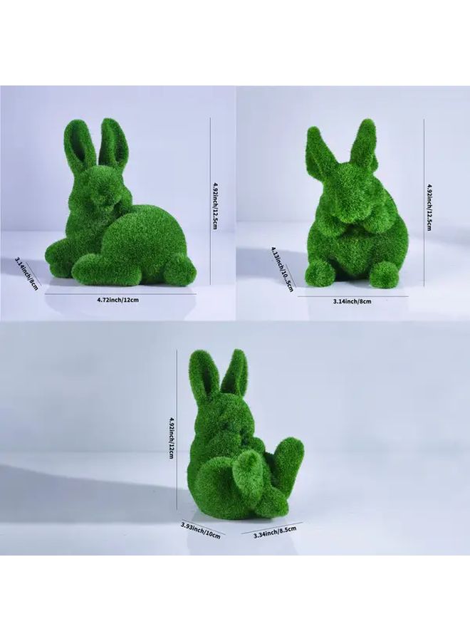 Resin Flocked Rabbit Set 3Pcs Realistic Lying Sitting Positions Garden Decor - Image 3