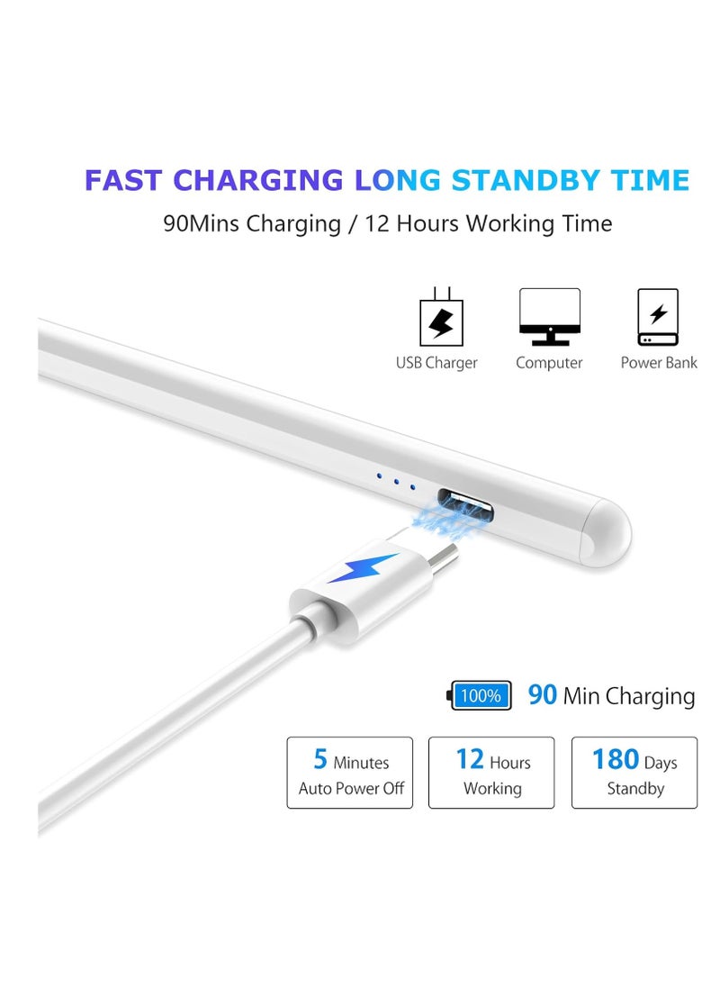 Stylus Pen for Android Touch Screens,Stylus Pencil for Tablet,Tablet Stylus Compatible Samsung/HuaWei/Tablet/Phone,Capacitive Pen with 2 Replacement Tips,Tablet Pencil with Palm Rejection,White  - Image 5