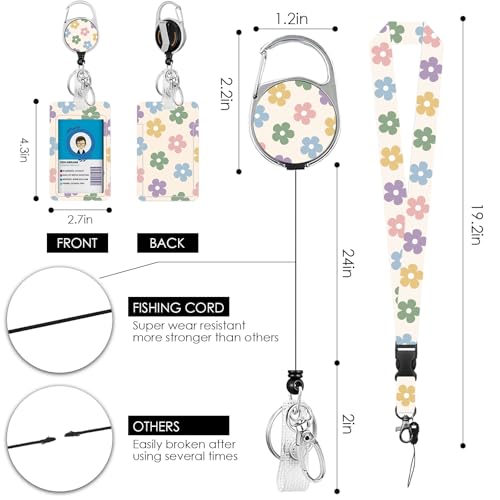 Vorruil Flower Lanyards for ID Badge, ID Badge Holder with Retractable Reel Clip and Keychain, Vertical Heavy Duty Identity Badge Cover Case Protector for Student Teacher Nurse Women Men - Image 2