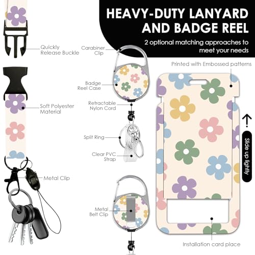 Vorruil Flower Lanyards for ID Badge, ID Badge Holder with Retractable Reel Clip and Keychain, Vertical Heavy Duty Identity Badge Cover Case Protector for Student Teacher Nurse Women Men - Image 3
