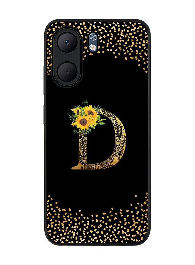 Stylizedd For Oppo A5x 5G / A5x 4G Case,Slim fit Camera Protection, Shockproof Thin Phone cover  - Custom Floral Monogram - D ( Black )