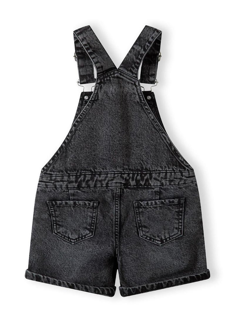 MINOTI Kids Girls Denim Dungaree Shorts with Pocket and Print - Image 3