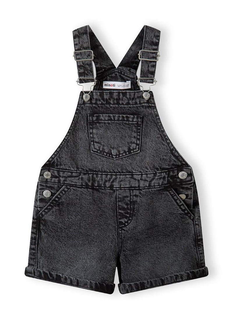 MINOTI Kids Girls Denim Dungaree Shorts with Pocket and Print - Image 2