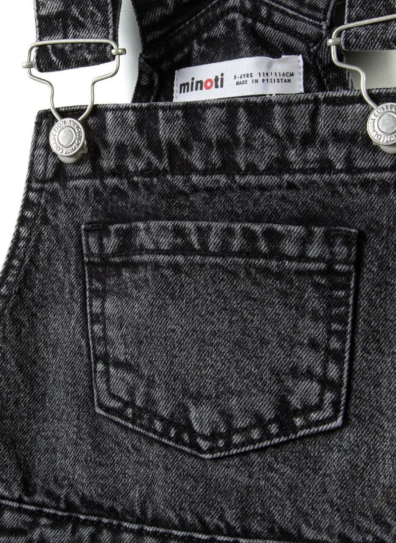 MINOTI Kids Girls Denim Dungaree Shorts with Pocket and Print