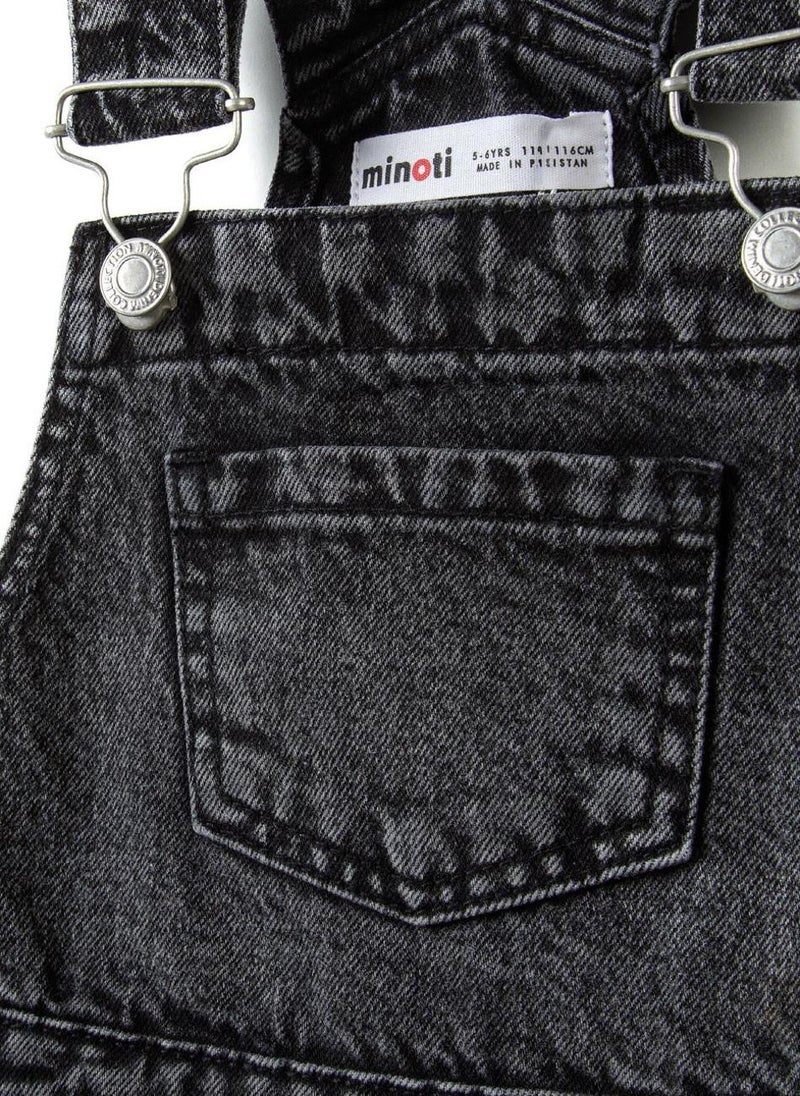 MINOTI Kids Girls Denim Dungaree Shorts with Pocket and Print - Image 4