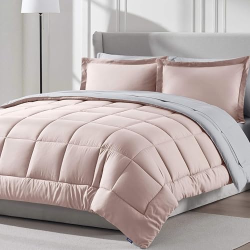 Nestl 7 Piece Queen Comforter Set – Blush Pink Reversible Bed in a Bag – Complete Queen Size Bedding Set with Sheets, Pillowcases and Shams - Image 1