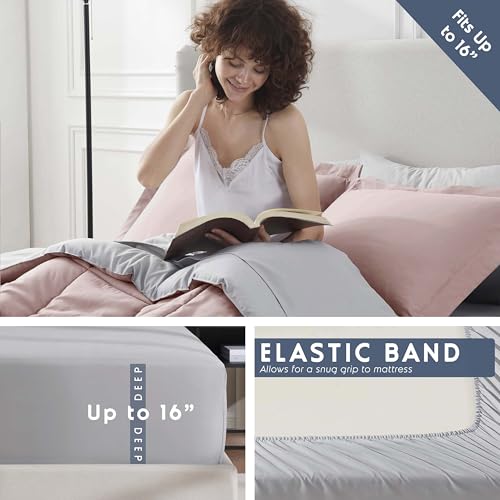 Nestl 7 Piece Queen Comforter Set – Blush Pink Reversible Bed in a Bag – Complete Queen Size Bedding Set with Sheets, Pillowcases and Shams - Image 5