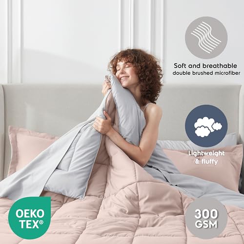 Nestl 7 Piece Queen Comforter Set – Blush Pink Reversible Bed in a Bag – Complete Queen Size Bedding Set with Sheets, Pillowcases and Shams - Image 3