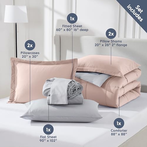 Nestl 7 Piece Queen Comforter Set – Blush Pink Reversible Bed in a Bag – Complete Queen Size Bedding Set with Sheets, Pillowcases and Shams - Image 4