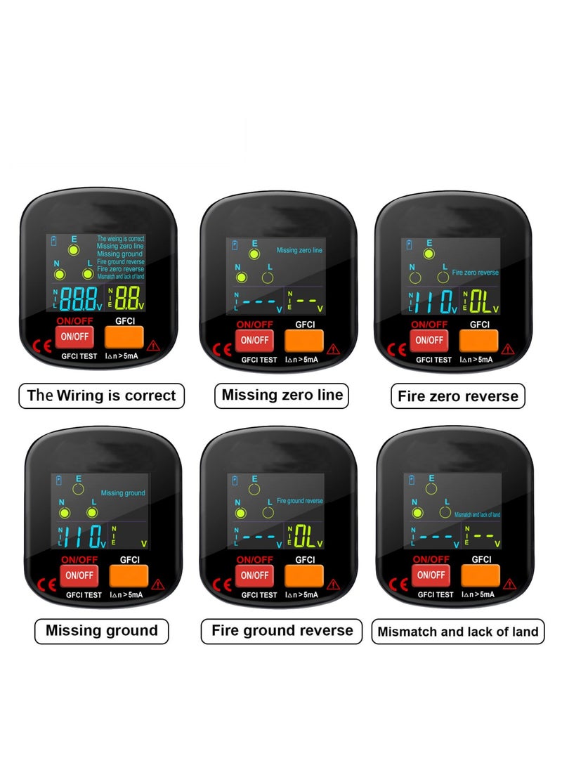 KASTWAVE - 90-130V GFCI Outlet Tester, Electric Socket Tester, 3 Prong Receptacle Tester, Standard Electrical Socket Tester with Voltage Display, for Detecting Common Faults of Wiring Problems - Image 1