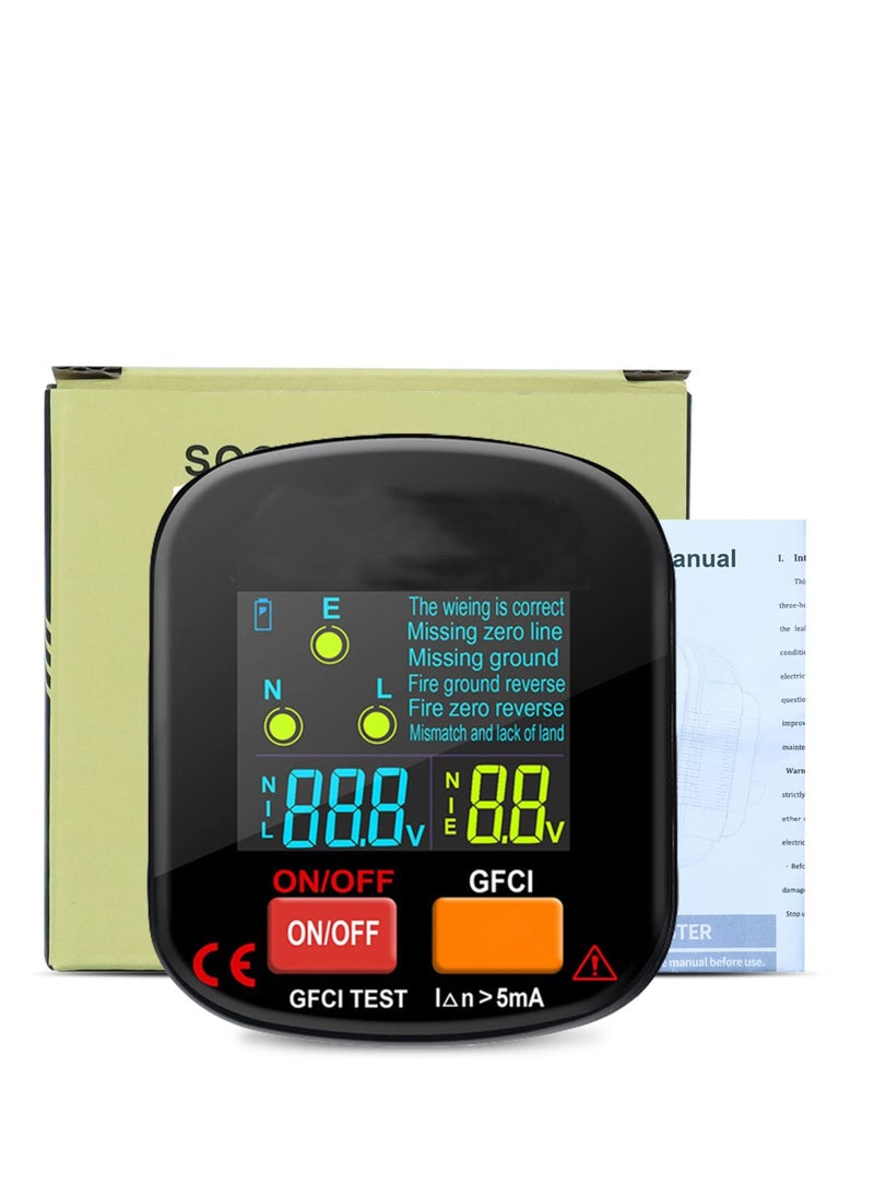 KASTWAVE - 90-130V GFCI Outlet Tester, Electric Socket Tester, 3 Prong Receptacle Tester, Standard Electrical Socket Tester with Voltage Display, for Detecting Common Faults of Wiring Problems - Image 1
