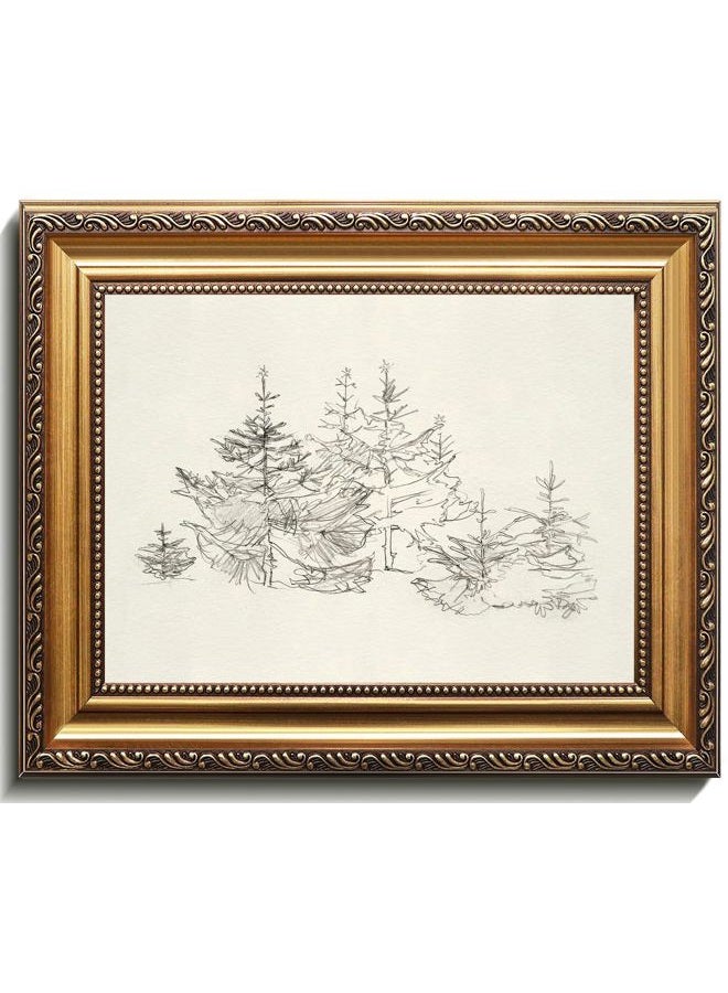 UNIRO Vintage Gold Framed Wall Art, Vintage Christmas Canvas Art Prints Painting, Antique Pine Tree Sketch Winter Xmas Poster, Neutral Christmas Wall Decor for Bedroom, Living Room, Gallery, Winter - Image 1