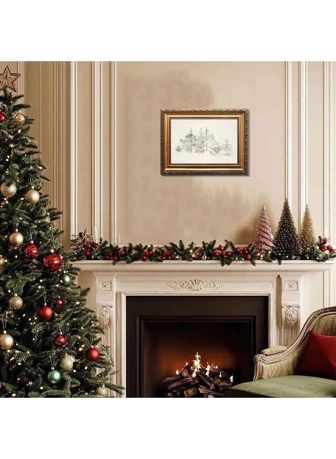 UNIRO Vintage Gold Framed Wall Art, Vintage Christmas Canvas Art Prints Painting, Antique Pine Tree Sketch Winter Xmas Poster, Neutral Christmas Wall Decor for Bedroom, Living Room, Gallery, Winter - Image 4