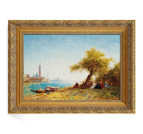 FOLKOR Ornate Plein Air Frame for 16x24 Stretched Canvas Prints, 2.4” DIY Vintage Gold Solid Wood Art Frames for Portraits Wedding Family Animal Memorial Oil Paintings, No Cover & Back - Image 1