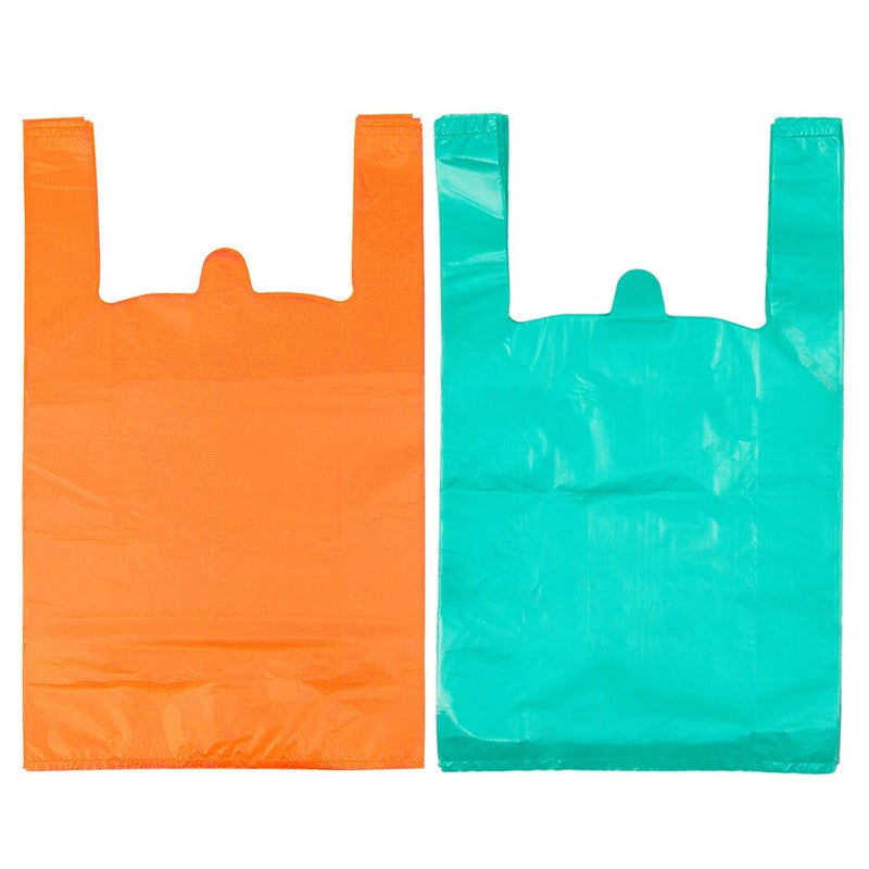 LazyMe T Shirt Bags Plastic Grocery Bags with Handles in Bulk for Shopping and Restaurant Bolsas De Plastico Para Negocio 12 x 20 Inches Lake Blue 50 Pcs Orange 50 Pcs