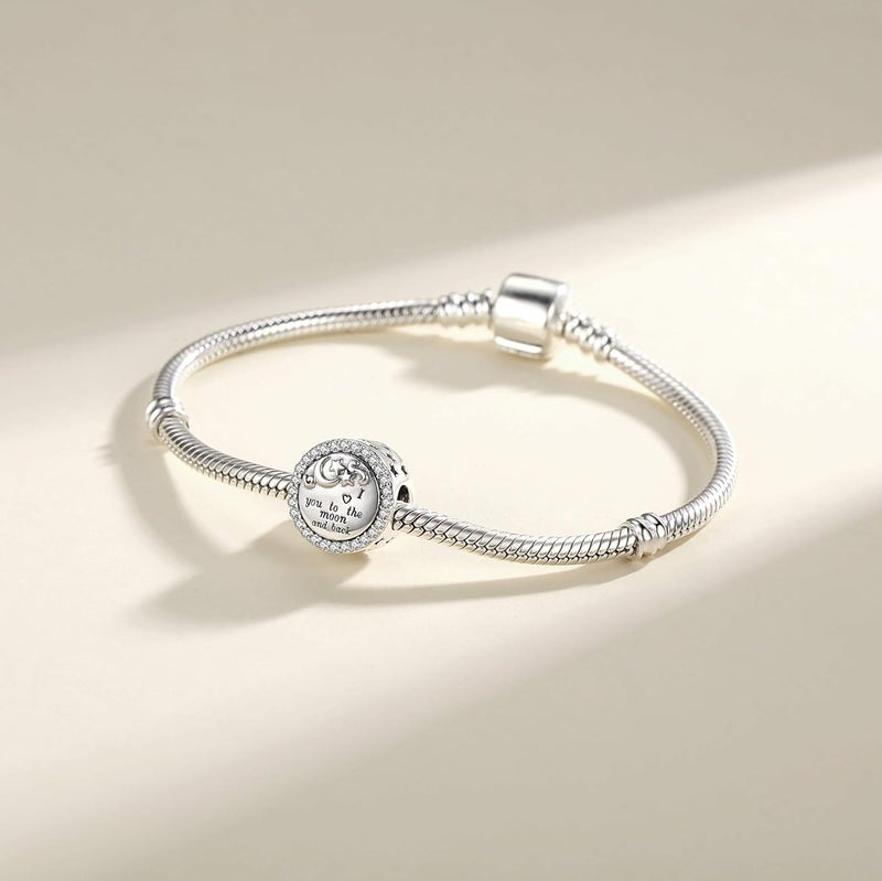 Linorui 925 Sterling Silver Charms Fit Pandora Charms Bracelet I Love You to The Moon and Back Fit Wife Mom Christmas Birthday Gift - Image 2