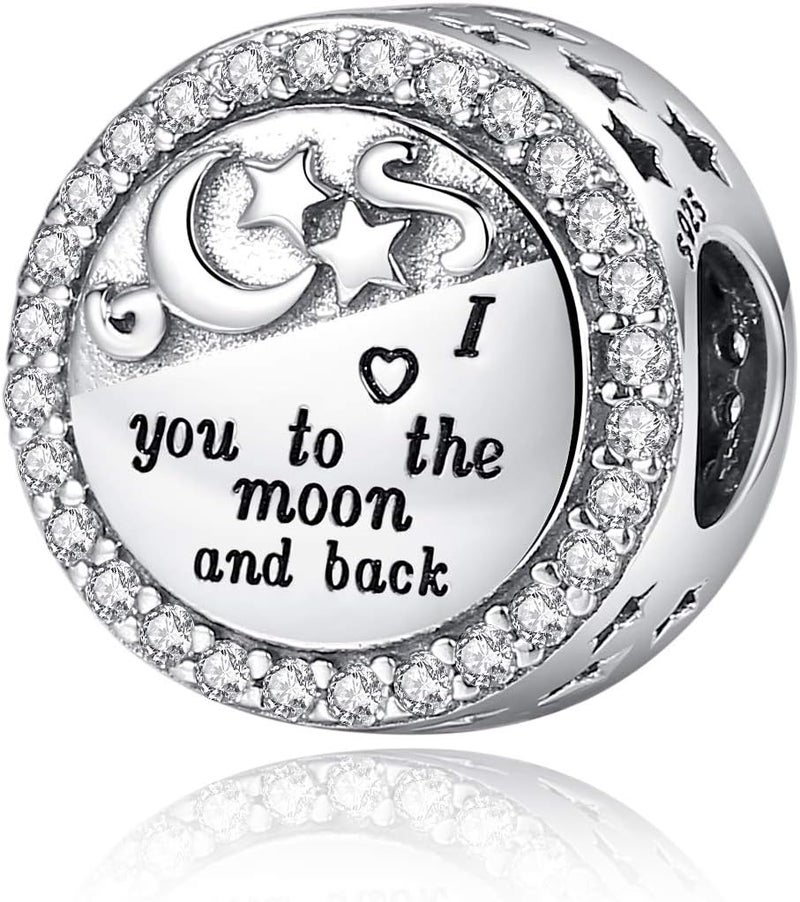Linorui 925 Sterling Silver Charms Fit Pandora Charms Bracelet I Love You to The Moon and Back Fit Wife Mom Christmas Birthday Gift - Image 1