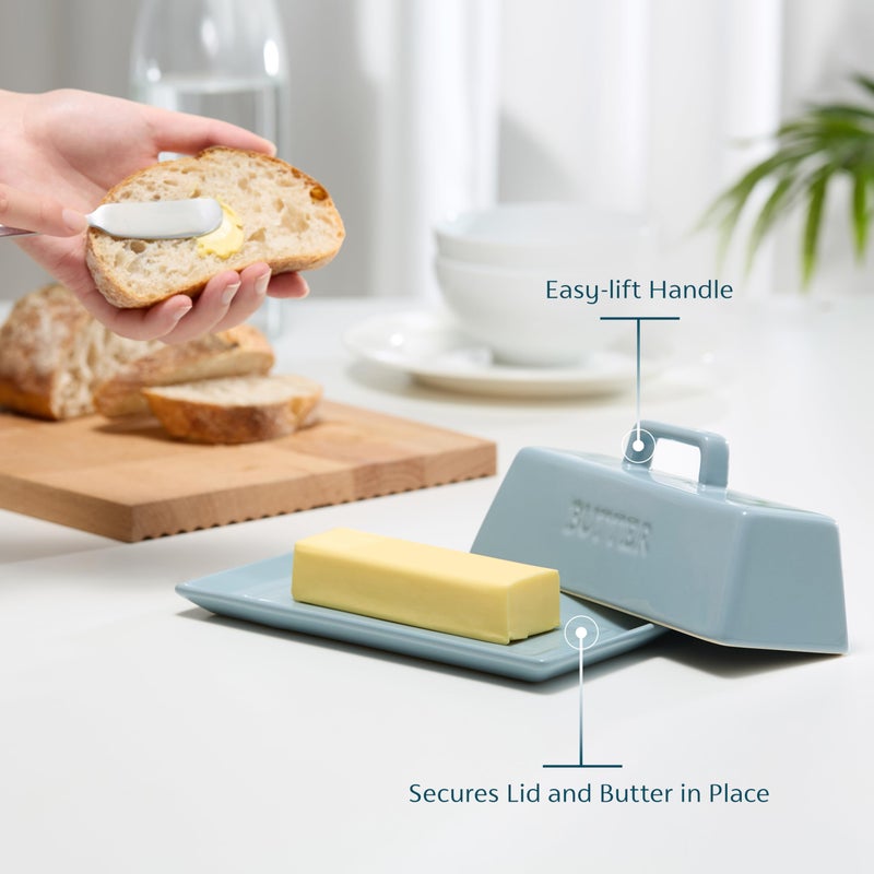 Kook Butter Dish with Lid for Countertop, by Kook, Ceramic Dish Tray with Cover, Kitchen Keeper, Container, Holder (Casper Blue) - Image 2