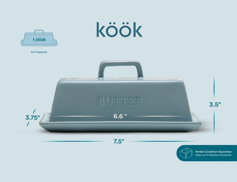 Kook Butter Dish with Lid for Countertop, by Kook, Ceramic Dish Tray with Cover, Kitchen Keeper, Container, Holder (Casper Blue) - Image 5