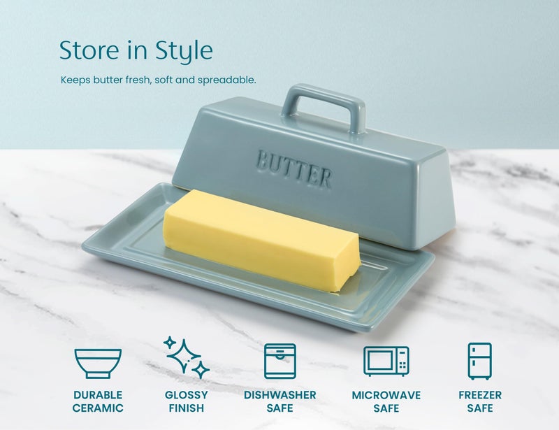 Kook Butter Dish with Lid for Countertop, by Kook, Ceramic Dish Tray with Cover, Kitchen Keeper, Container, Holder (Casper Blue) - Image 4